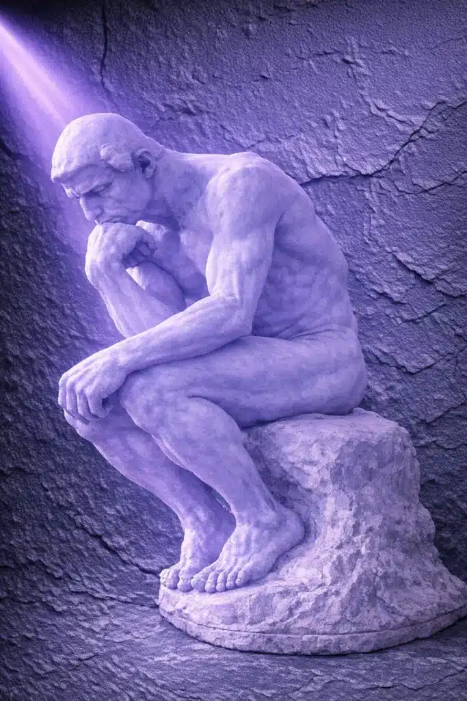 Foto von "der Denker" von Rodin. Violett leicht verfremdet